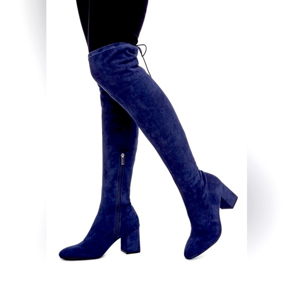 Blue Suede Over the Knee Boot - Picture 2 of 3